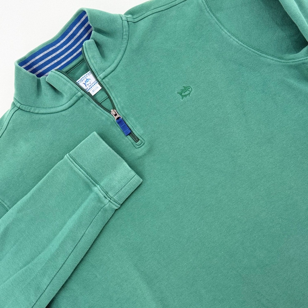 Southern Tide Skipjack Quarter 1/4 Zip Pullover Mens Large Green Cotton